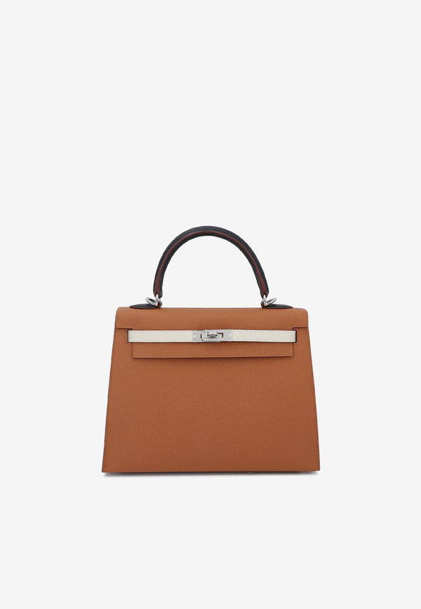Hermès Kelly 25 Sellier in Gold, Black, Craie and Blue Sapphire Epsom with Palladium Hardware