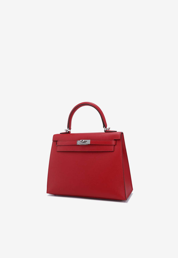 Hermès Kelly 25 Sellier Verso in Rouge Piment and Rose Shocking Madame Leather with Palladium Hardware