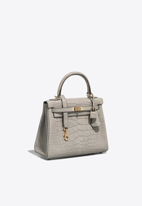Hermès Kelly HSS 25 in Gris Perle and Rose Mexico Matte Alligator Leather with Gold Hardware