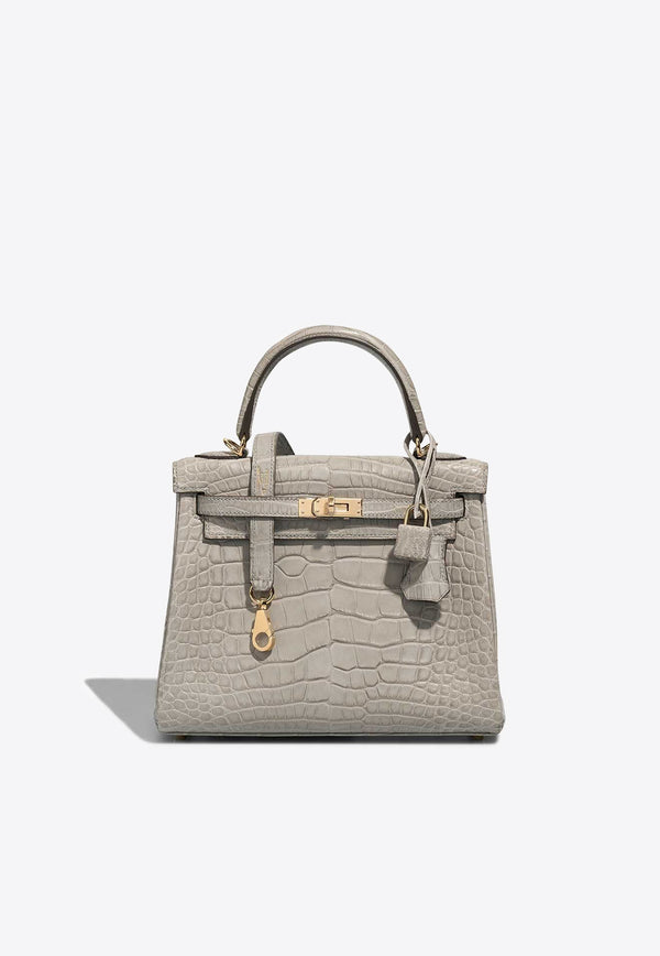 Hermès Kelly HSS 25 in Gris Perle and Rose Mexico Matte Alligator Leather with Gold Hardware