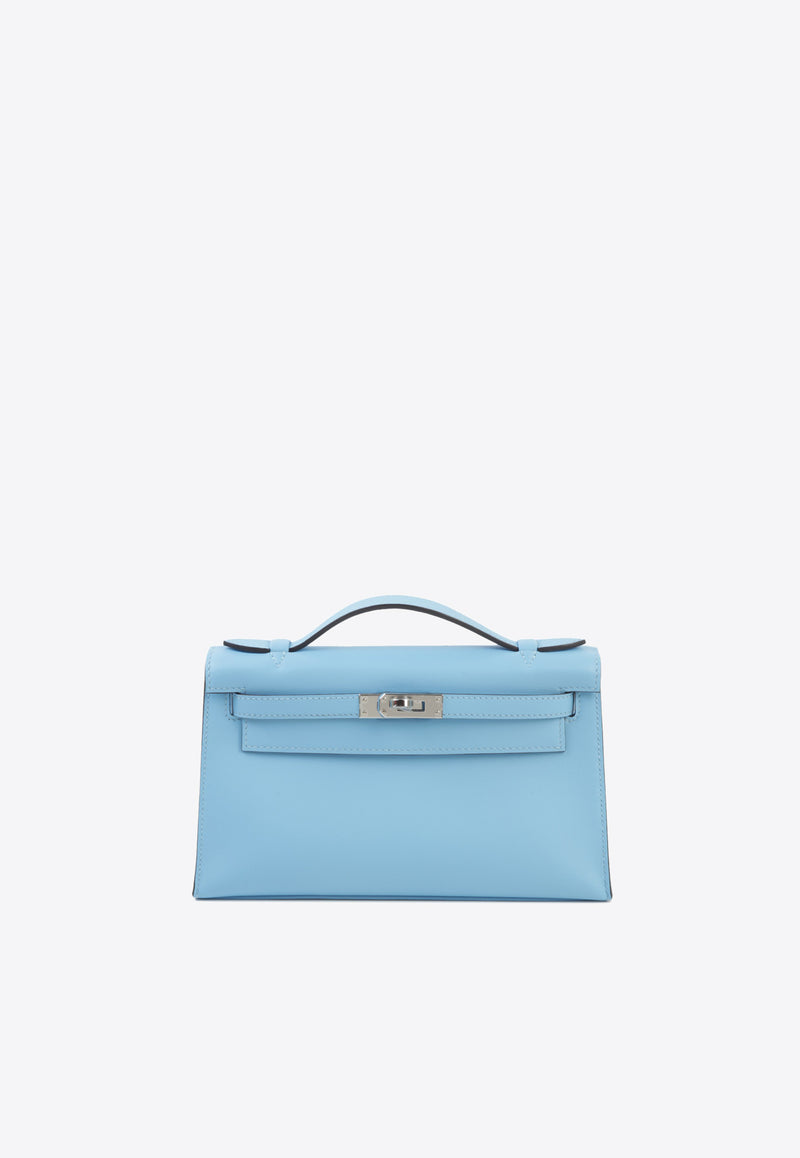 Hermès Kelly Pochette Clutch Bag in Celeste Swift Leather with Palladium Hardware