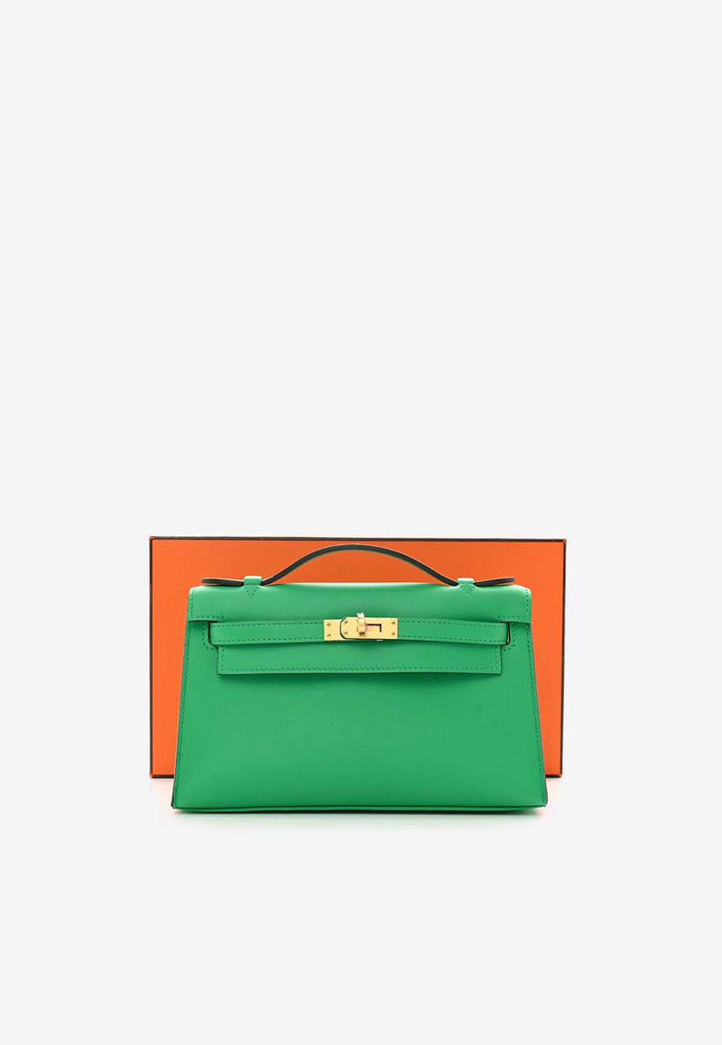 Hermès Kelly Pochette Clutch Bag in Menthe Swift Leather with Gold Hardware