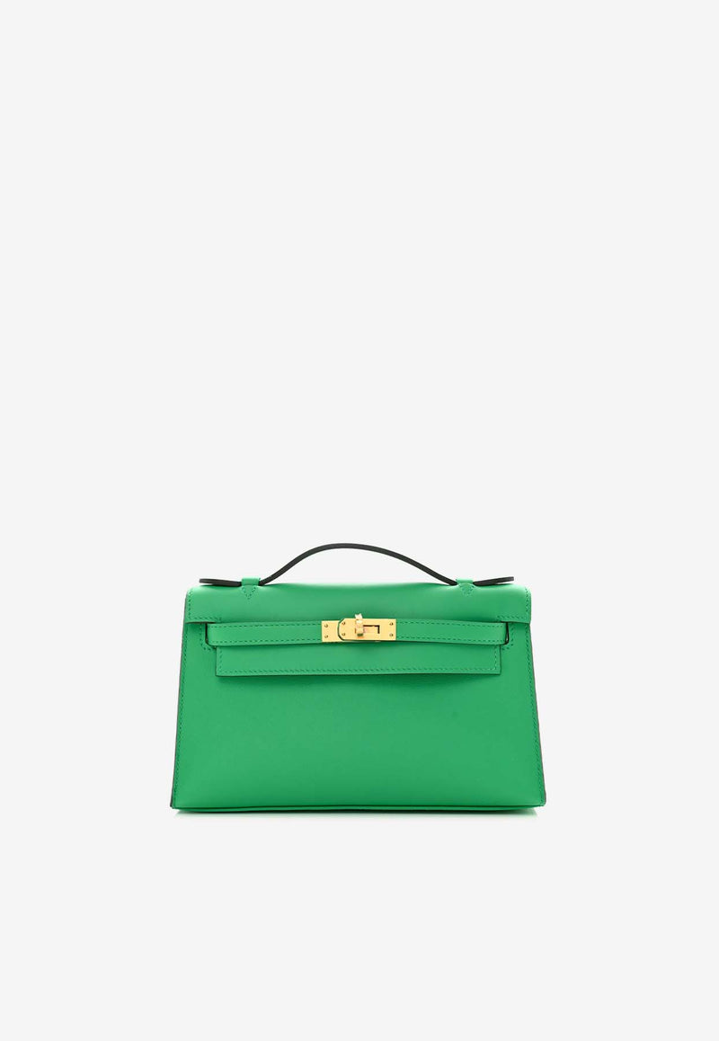 Hermès Kelly Pochette Clutch Bag in Menthe Swift Leather with Gold Hardware