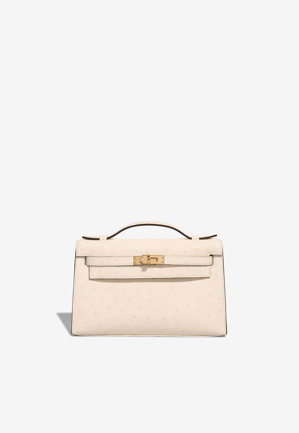 Hermès Kelly Pochette Clutch Bag in Nata Boreal Ostrich with Gold Hardware