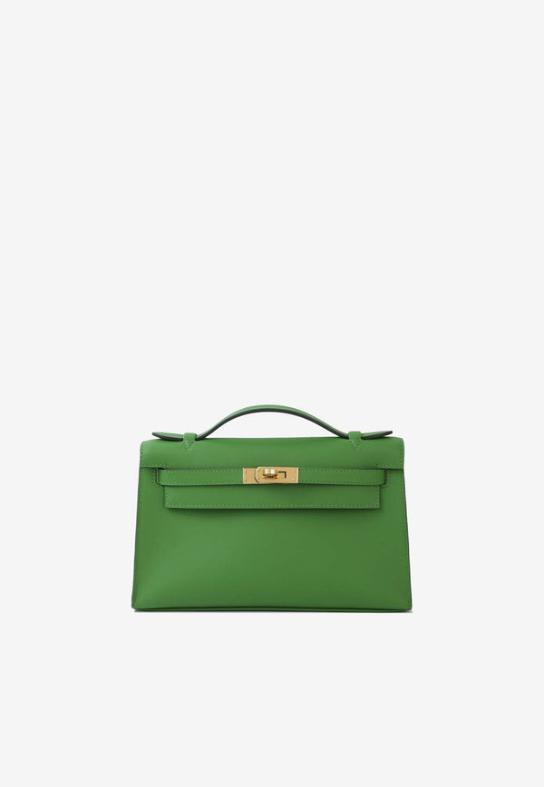 Hermès Kelly Pochette Clutch Bag in Vert Yucca Swift with Gold Hardware