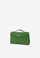 Hermès Kelly Pochette Clutch Bag in Vert Yucca Swift Leather with Palladium Hardware