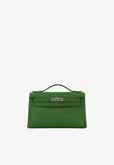 Hermès Kelly Pochette Clutch Bag in Vert Yucca Swift Leather with Palladium Hardware