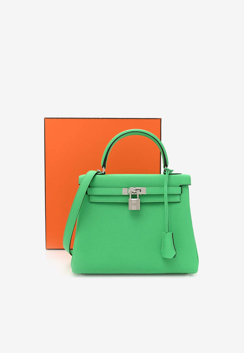 Hermès Kelly Retourne 25 in Vert Comics Togo Leather with Palladium Hardware