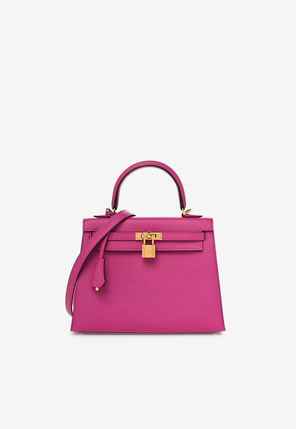 Hermès Kelly 25 Sellier in Rose Pourpre Chevre Mysore Leather with Gold Hardware