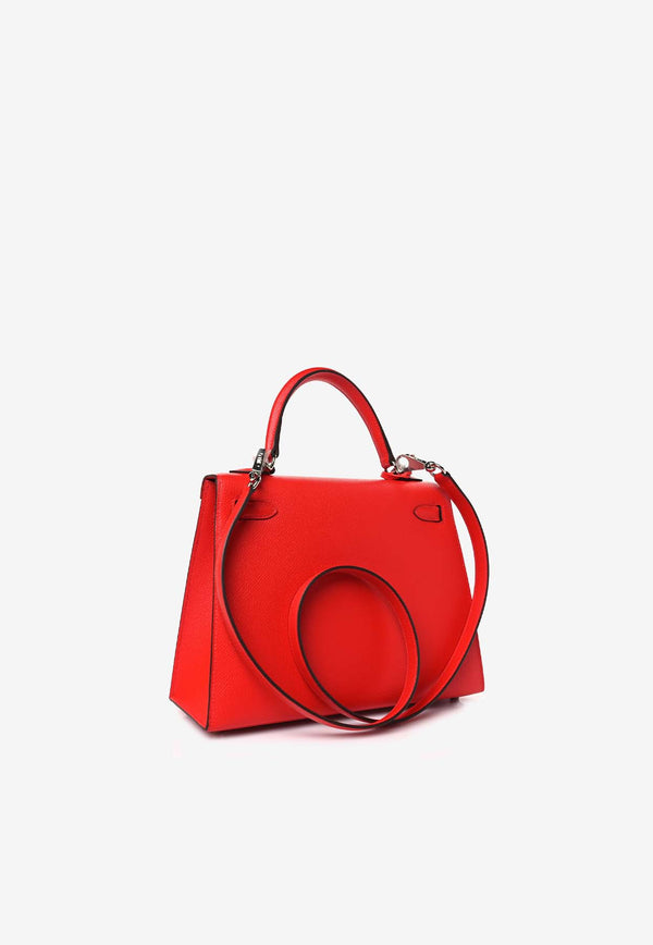 Hermès Kelly 25 Sellier Verso in Rouge De Coeur and Rouge Grenat Epsom Leather with Palladium Hardware