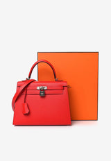 Hermès Kelly 25 Sellier Verso in Rouge De Coeur and Rouge Grenat Epsom Leather with Palladium Hardware