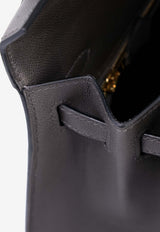 Kelly 25 in Ardoise Madame Leather with Gold Hardware