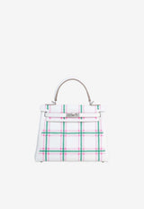 Kelly 25 in Tartan Gris Pale, Rose Bubblegum, Vert Moyen Swift with Palladium Hardware