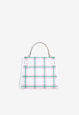 Kelly 25 in Tartan Gris Pale, Rose Bubblegum, Vert Moyen Swift with Palladium Hardware