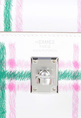 Kelly 25 in Tartan Gris Pale, Rose Bubblegum, Vert Moyen Swift with Palladium Hardware