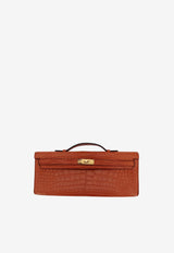 Kelly Cut Clutch in Gold Matte Alligator with Gold Hardware