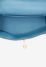 Kelly Pochette Clutch Bag in Blue Jean Swift Leather with Gold Hardware