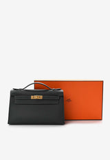 Kelly Pochette Clutch Bag in Ardoise Swift Leather with Gold Hardware