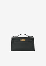 Kelly Pochette Clutch Bag in Ardoise Swift Leather with Gold Hardware
