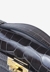 Kelly Pochette Clutch Bag in Graphite Shiny Alligator Leather with Gold Hardware