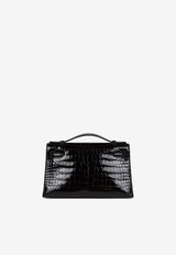 Kelly Pochette Clutch Bag in Black Shiny Porosus Crocodile with Gold Hardware