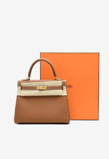 Kelly Retourne 25 in Gold Togo with Gold Hardware