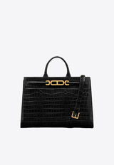 Tom Ford Large Whitney Top Handle Bag in Croc Embossed Leather L1785-LCL403X 1N001 Black