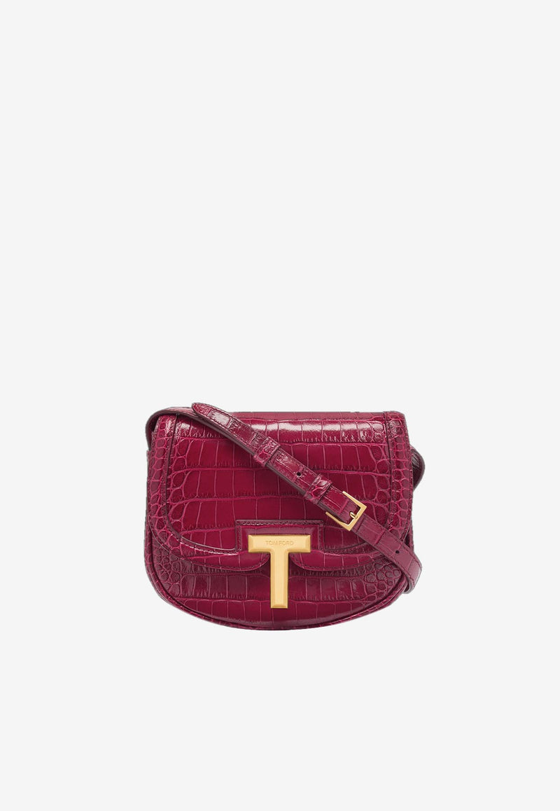 Tom Ford Mini Wallis Shoulder Bag in Croc-Embossed Leather L1841-LCL395X 1P046 Pink