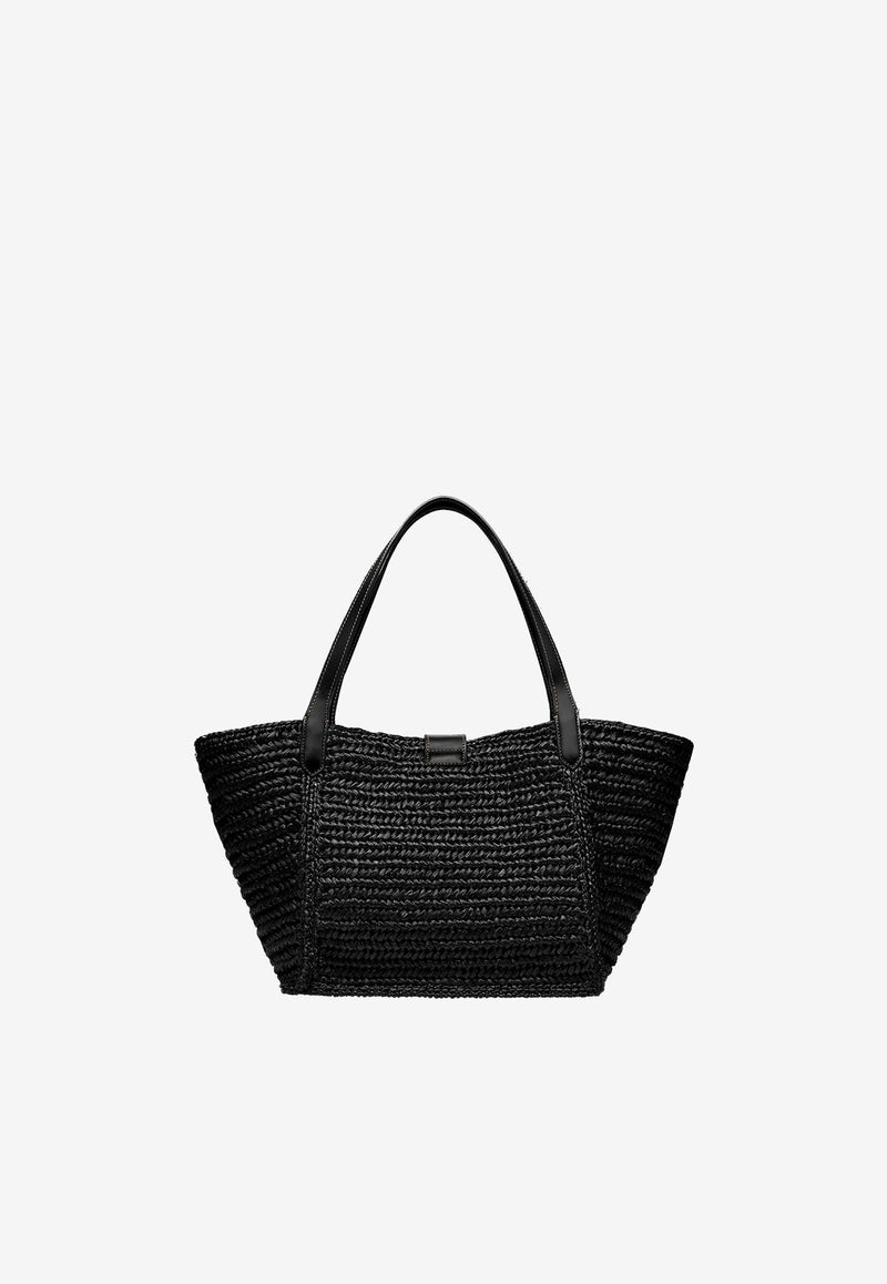 Tom Ford Medium Tara Raffia and Leather Tote Bag L1849-IRF007G 1N001 Black
