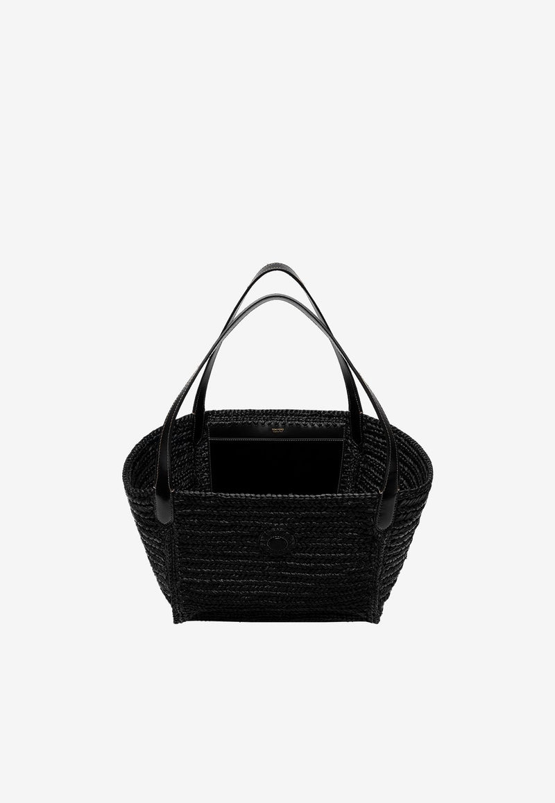 Tom Ford Medium Tara Raffia and Leather Tote Bag L1849-IRF007G 1N001 Black