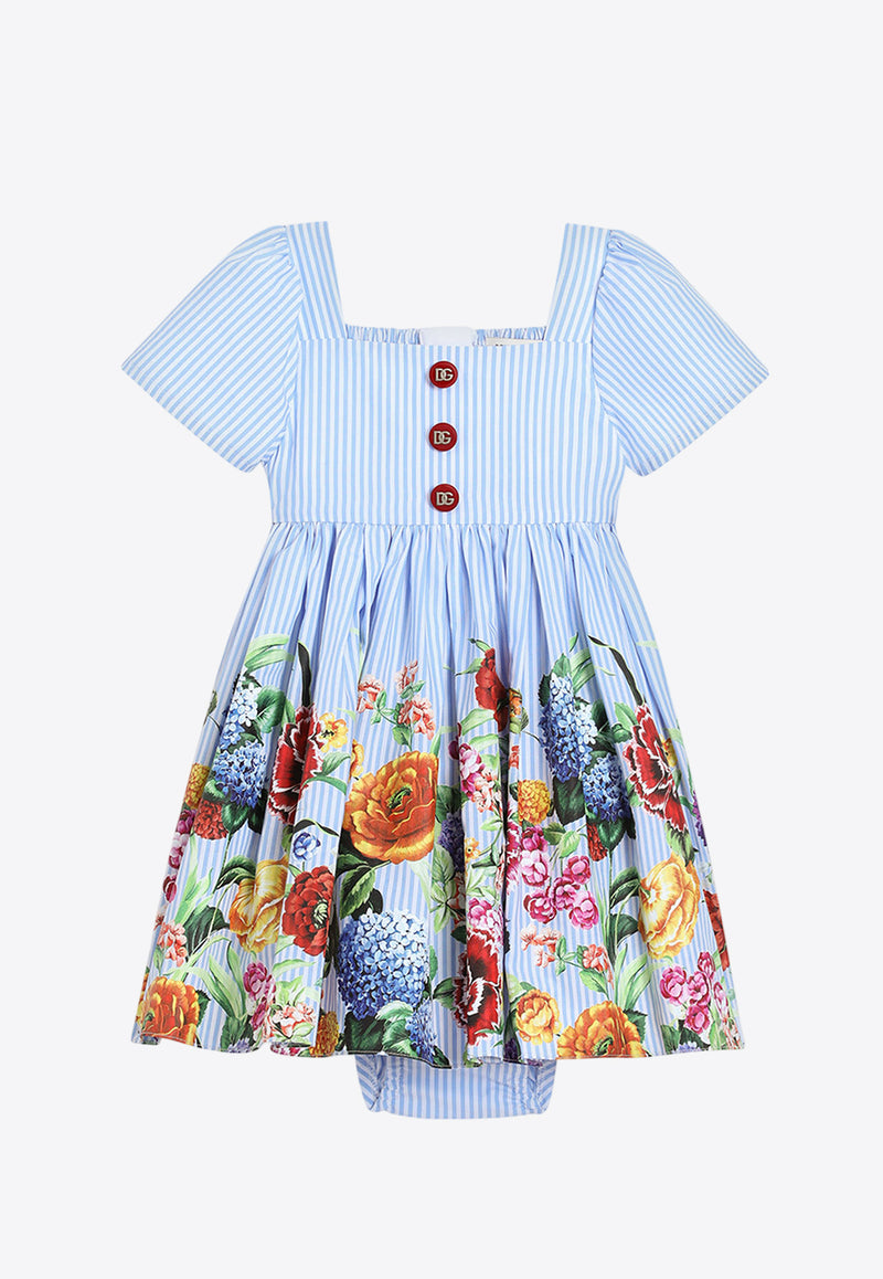 Dolce & Gabbana Kids Baby Girls Floral Print Striped Dress Multicolor L24DG6 FI5K7 HH5KU