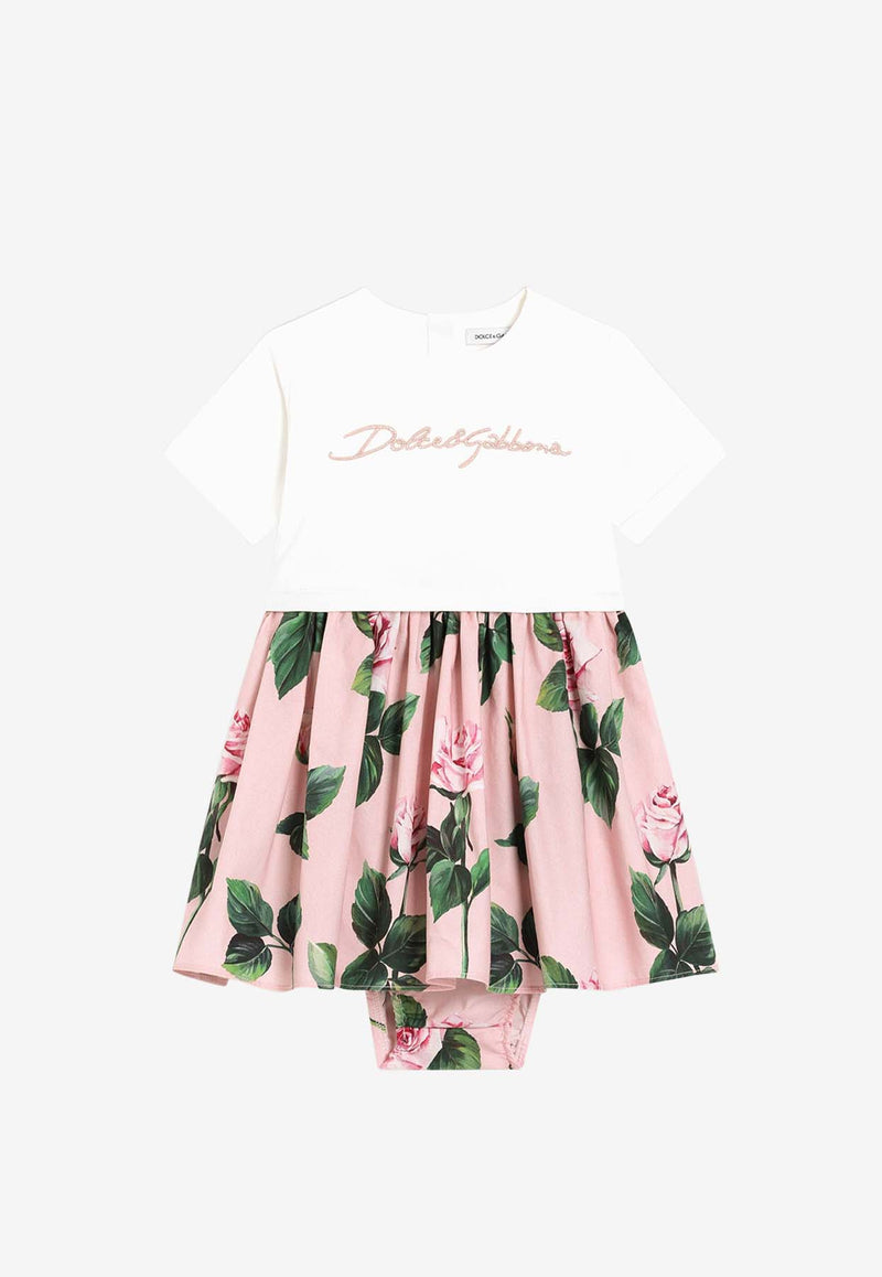 Dolce & Gabbana Kids Baby Girls Rose Print Poplin Dress Pink L2JD9R G7O0S S9000