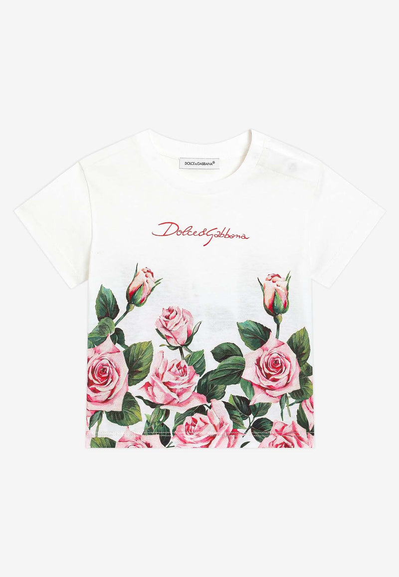 Dolce & Gabbana Kids Baby Girls Logo and Rose Print T-shirt White L2JTIT II7GI HA5IZ