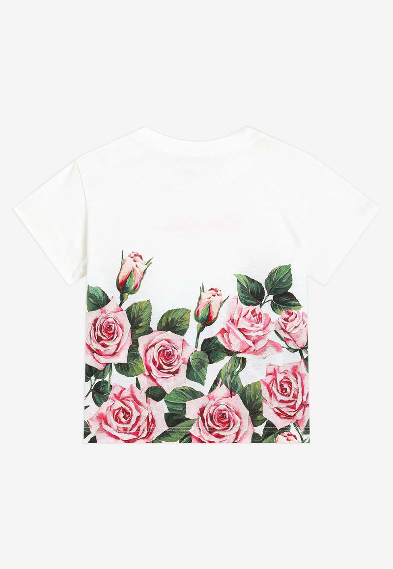 Dolce & Gabbana Kids Baby Girls Logo and Rose Print T-shirt White L2JTIT II7GI HA5IZ