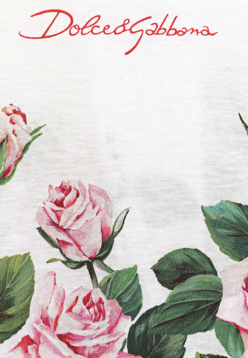 Dolce & Gabbana Kids Baby Girls Logo and Rose Print T-shirt White L2JTIT II7GI HA5IZ