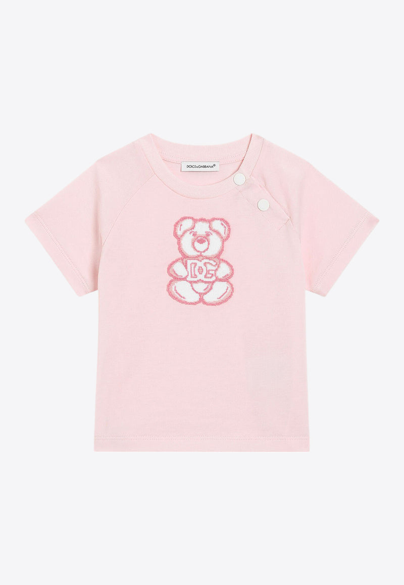Dolce & Gabbana Kids Baby Girls Bear Patch T-shirt Pink L2JTOS G7O1I F0662