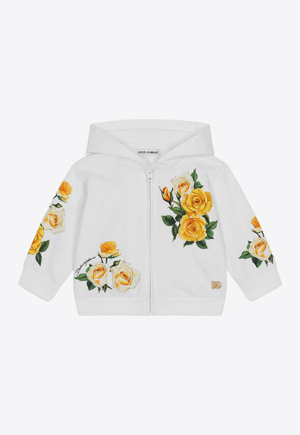 Dolce & Gabbana Kids Baby Girls Rose Print Zip-Up Hoodie L2JW9X G7K6R HA3VO White