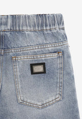 Dolce & Gabbana Kids Boys Logo Plaque Washed Denim Shorts Denim L43Q69 LDD83 S9000
