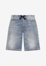 Dolce & Gabbana Kids Boys Logo Plaque Washed Denim Shorts Denim L43Q69 LDD83 S9000