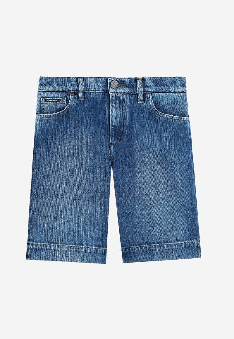 Dolce & Gabbana Kids Boys Logo Embroidered Denim Shorts Blue L43Q71 LDC94 S9000