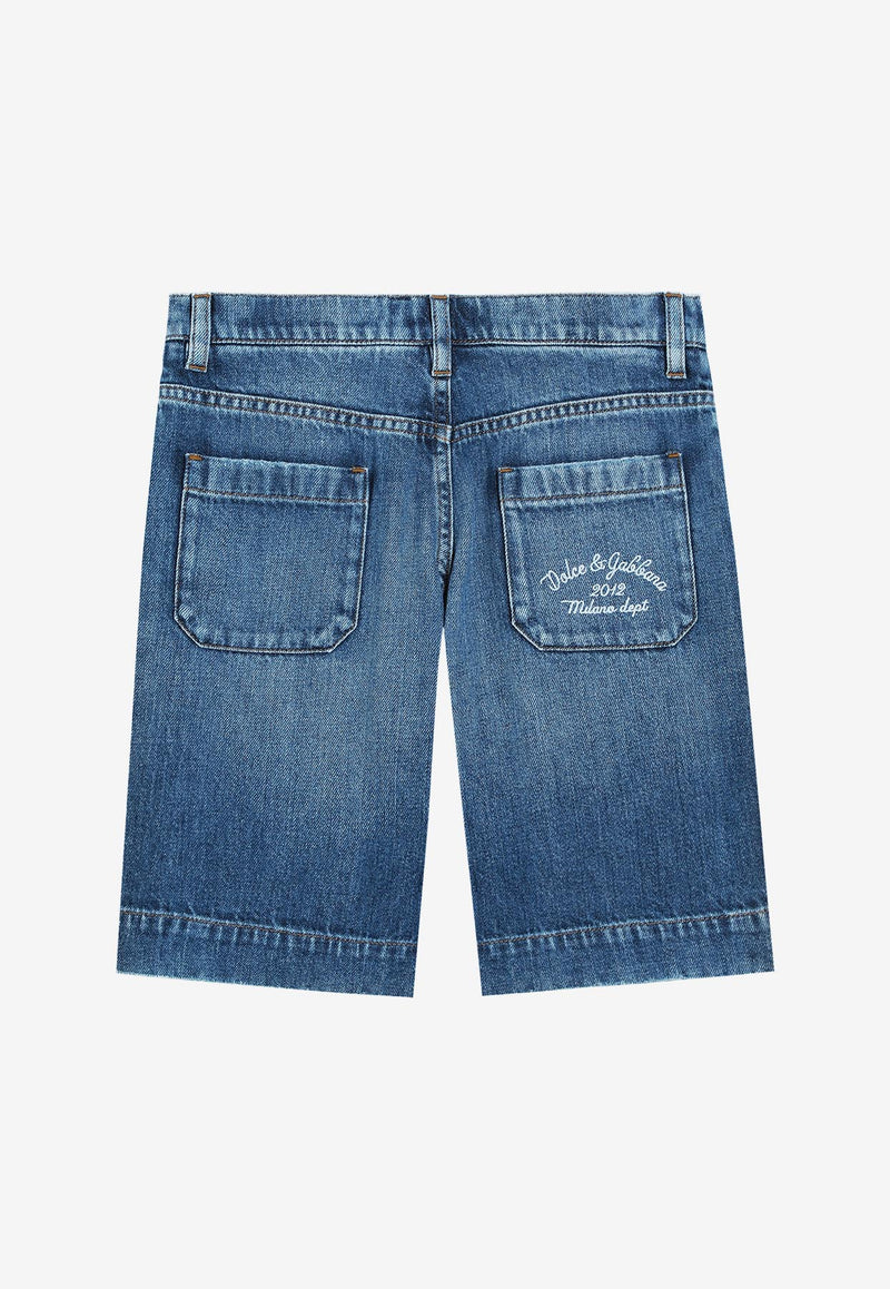 Dolce & Gabbana Kids Boys Logo Embroidered Denim Shorts Blue L43Q71 LDC94 S9000