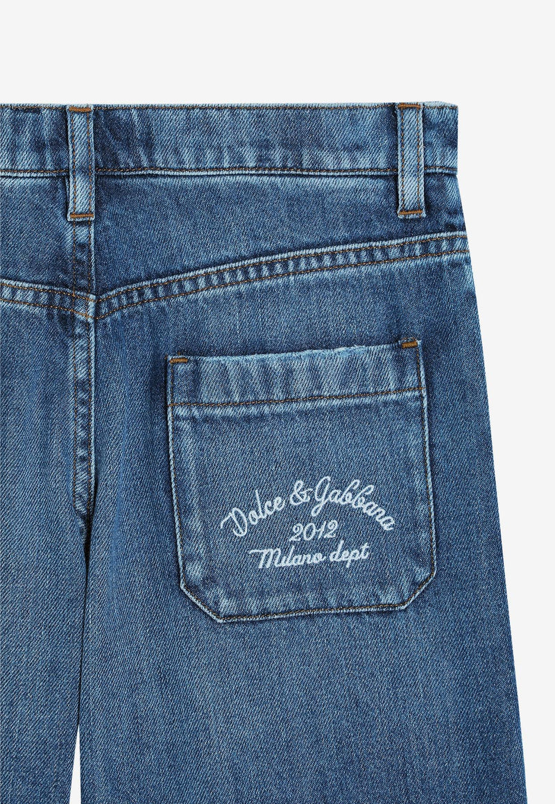 Dolce & Gabbana Kids Boys Logo Embroidered Denim Shorts Blue L43Q71 LDC94 S9000