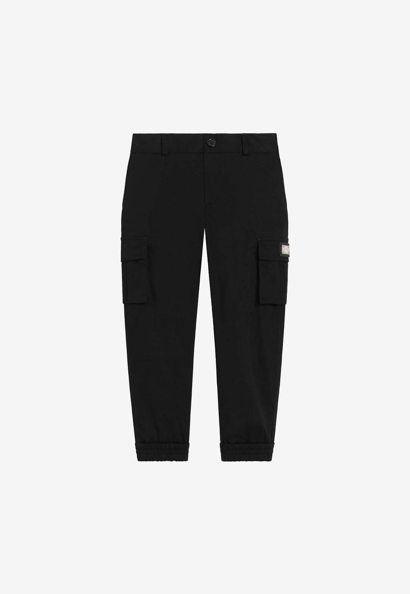 Dolce & Gabbana Kids Boys Logo Plaque Cargo Pants Black L44P81 FUFL3 N0000