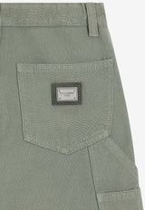 Dolce & Gabbana Kids Boys Logo Plaque Carpenter Shorts Green L44Q04 LY104 V3732