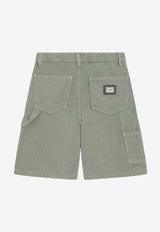 Dolce & Gabbana Kids Boys Logo Plaque Carpenter Shorts Green L44Q04 LY104 V3732