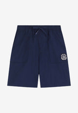 Dolce & Gabbana Kids Boys Logo Patch Poplin Bermuda Shorts Blue L44Q11 FU5V2 B0013