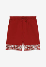Dolce & Gabbana Kids Boys Majolica Print Bermuda Shorts Red L44Q20 G7P5E S9000