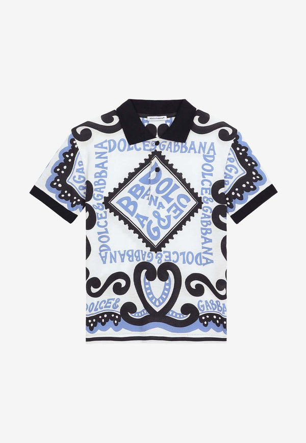 Dolce & Gabbana Kids Boys Marina Print Polo T-shirt L4JTCX G7M5T HC4XR