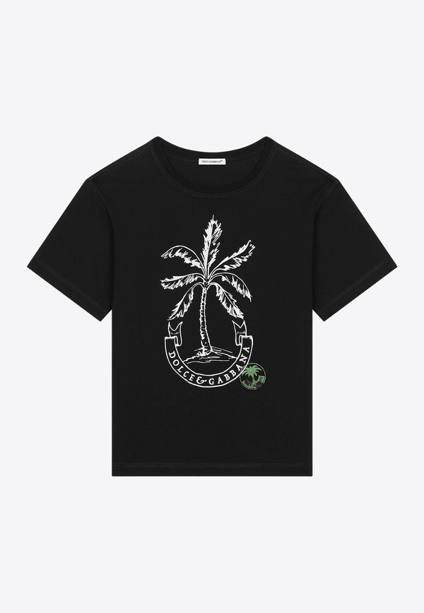 Dolce & Gabbana Kids Boys Palm Tree Print T-shirt L4JTEY G7K8Z N0000 Black