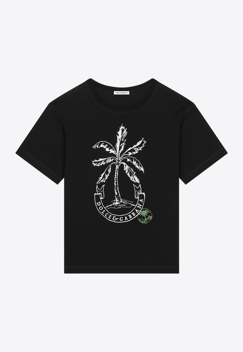 Dolce & Gabbana Kids Boys Palm Tree Print T-shirt L4JTEY G7K8Z N0000 Black